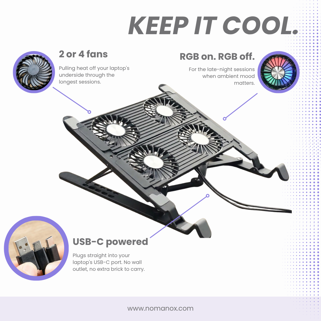 Nomanox Cooling Laptop Stand — Folds Flat. Stays Cool